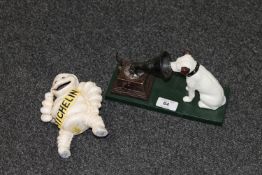 Two cast iron figures - HMV and Michelin