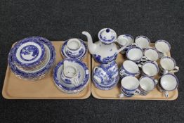 Two trays of Ringtons Willow pattern tea and dinner service