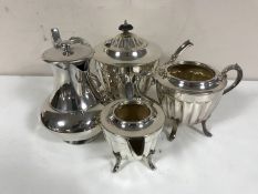 A three piece Sheffield plated tea service and coffee pot