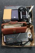 Two boxes of JVC mini disc player, speakers, lingua phone set, Sinclair ZX Spectrum II,