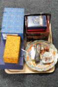 A tray of Japanese style boxes, lacquered basket,
