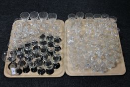 Two trays of assorted drinking glasses