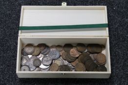 A box of British coins including George V and George VI pennies etc