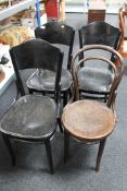 Four miscellaneous bentwood dining chairs