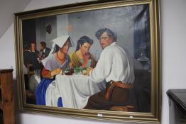 A large gilt framed Continental school oil on panel - Figures seated