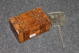 A Victorian inlaid box together with a silver backed hand mirror