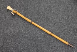 A good early nineteenth century ivory topped bamboo cane inscribed 'to Mr T.