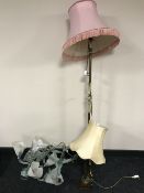 A brass and onyx lamp and shade,