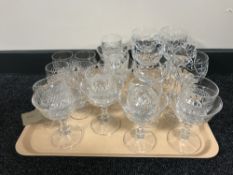 A tray containing assorted lead crystal drinking glasses
