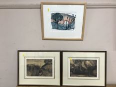 Two prints after Samuel Palmer together with a signed limited edition Japanese woodblock print by