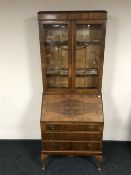 A walnut Queen Anne style bureau bookcase CONDITION REPORT: Generally in good order.