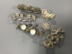 A collection of silver lattice jewellery