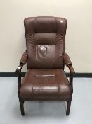 A stained beech and brown leather adjustable chair