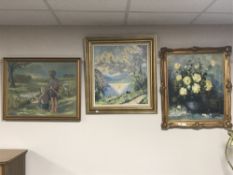 A gilt framed continental school oil on canvas, together with a gilt framed oil on canvases,