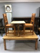 A rectangular pine coffee table,