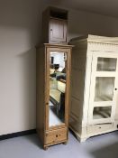 A pine single mirror door wardrobe and bedside cabinet