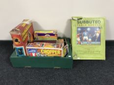 A boxed Subbuteo set and a boxed ideal Evil Knievel chopper bike, Thunderbolt horse,