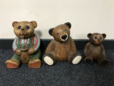 Three wooden Teddy bears