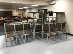 Five garden patio tables and nineteen chairs