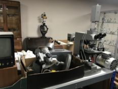 A Japanese Olympus Vanox laboratory microscope and accessories