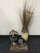 A West German stick pot with sticks, brass coal receiver,