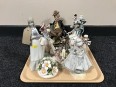 A tray of continental china figurines, Italian figure,