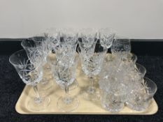 A tray containing assorted lead crystal drinking glasses