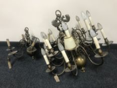 A decorative brass sixteen branch chandelier and a one other (2)
