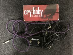 A boxed Cry Baby Slash guitar pedal and a Marshall control unit
