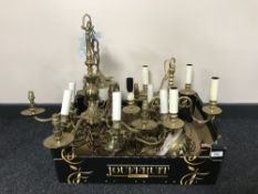 A box of four continental brass light fittings