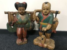 A wooden figure of an Eastern fisherman and one other