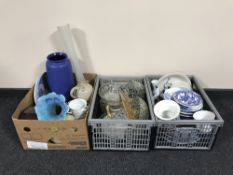 A box of wall plates, glass ware,
