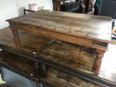 A rectangular Mexican pine coffee table