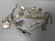 A collection of assorted silver jewellery.