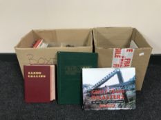 Two boxes of books relating to trains and die cast vehicles
