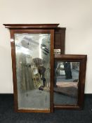 Three antique mahogany framed mirrors