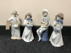 Four Nao figures - girls with cats and girls with dolls (4)