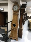 An oak and pine long cased clock by Per Hoyer with pendulum and weights CONDITION