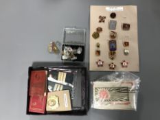 A box of mixed collection of Soviet Union items - school posters, military badges,
