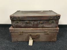 Two vintage leather luggage cases