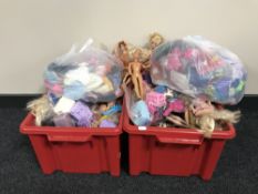 Two boxes containing a large collection of Barbie and Ken dolls,
