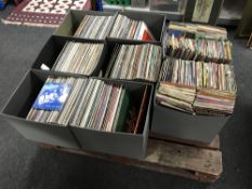 Six boxes of LP records including rock, Genesis, Thin Lizzy, Wasp,