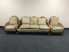 A three piece Art Deco bergere back lounge suite