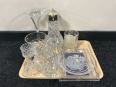 A quantity of lead crystal ware, Japanese Hoya plate depicting flowers, lead crystal candle holders,
