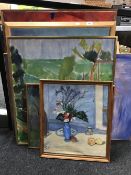 Six framed continental school oils on canvas - abstract,