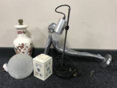 A box of Masons table lamp, mid 20th century lamp, metal art deco table lamp with shade,