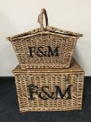 A Fortnum & Mason wicker basket and picnic hamper