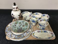 A tray of wall plates, Masons Mandalay lidded pot,