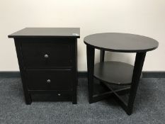 A contemporary pine two drawer chest together with a circular two tier table