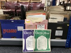 Three boxes of sheet music and music books